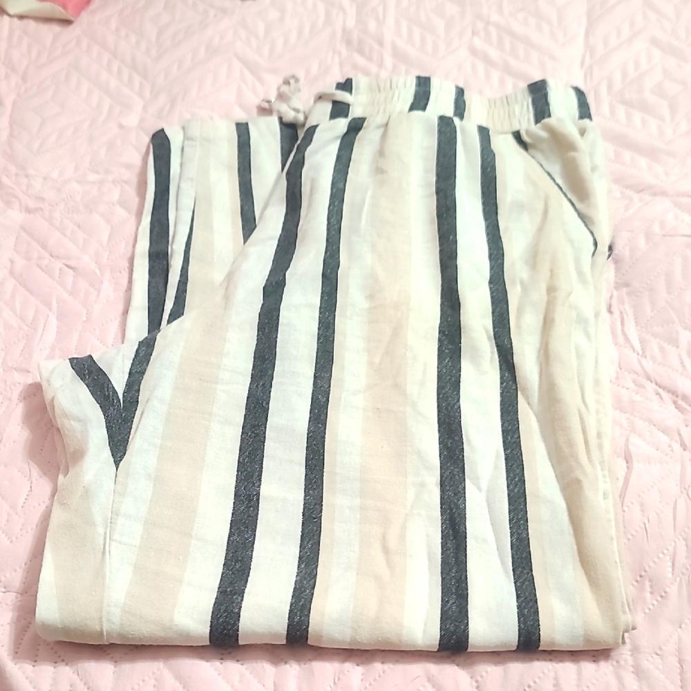 Striped White and Black Linen Pants